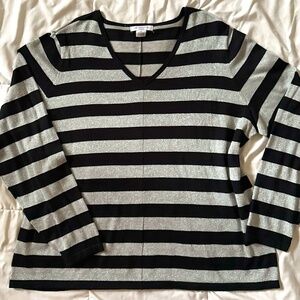Liz Claiborne Woman Black and Silver Metallic Sparkly Striped Long Sleeve Top 3X